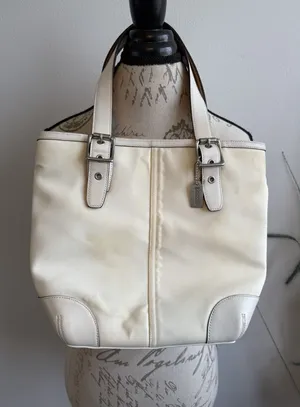 Vintage Coach Ivory Leather Satchel wide strap Tan‎ Interior thumbnail 1
