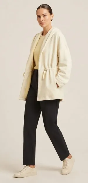 Fabletics Womens Jacket XS Cream Hooded Cinched Waist Fleece Lined OW1723541 thumbnail 1