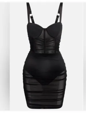 LEAU Miami Corset Mesh Bodice Mini Dress Black Sz S thumbnail 9
