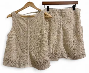 a new day Beige Crochet Mini Skirt and Tank Set thumbnail 1