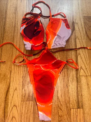 Vibrant Red Orange Swirl Bikini Set Large thumbnail 1