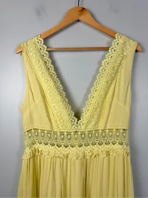 Mable boho yellow sleeveless maxi tiered dress size large thumbnail 3
