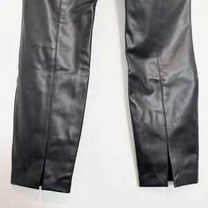 Zara Pants Size Large Black Faux Leather Split‎ Back Hem Pull On Mob Wife Glam thumbnail 6