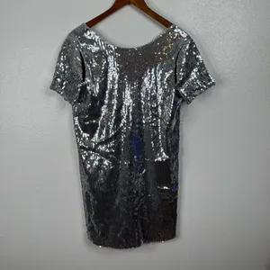 Fate Silver Sequin Mini Shirt‎ Dress Size Large thumbnail 2