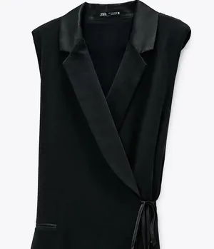 Zara COMBINED PLEATED WRAP BLAZER DRESS BLACK NEW thumbnail 7