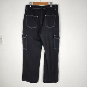 Cider Happy Hour Cargo Jeans Wide Leg Black Denim Contrast Stitch Size XL thumbnail 3