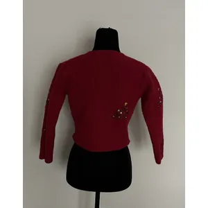 Karen Scott Red 100% Wool VintageCardigan Sweater Sequin Embroidered Tree M Crew thumbnail 4