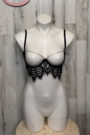 Black Lace Bralette Sheer Festival Crop Top / Lingerie Layering Small thumbnail 1