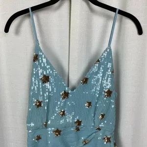 Revolve Superdown Blue Star Print Sequin Dina Mini Dress Sz.S thumbnail 6