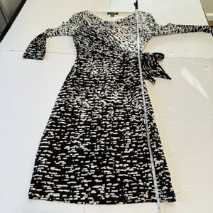 Ralph Lauren Black White‎ Geo Faux Wrap Tie 3/4 Sleeve Stretch Sheath Dress 4 thumbnail 8