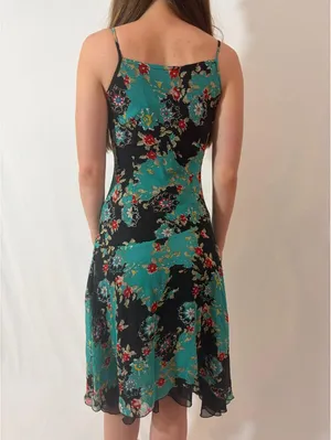 Blue Floral Paisley Mesh Fairy Sequin Silky Vintage Midi Dress thumbnail 8