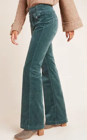Pilcro and the Letterpress Green Corduroy Bootcut Trousers thumbnail 1