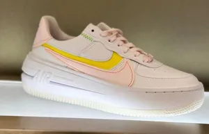 Nike Air Force 1 Platform Leather Sneakers 8 White Pearl Pink Opti Yellow thumbnail 5