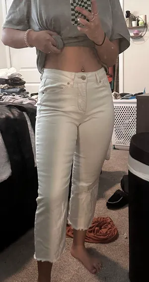 Cream Straight Leg Mom Jeans thumbnail 1