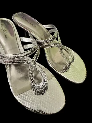 Kelly & Katie Gold Metallic Snakeskin Print Kitten Heel Slide Sandals Sz 10 thumbnail 7