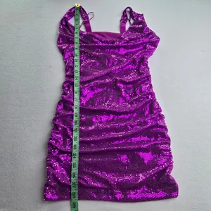 Urban Outfitters Magenta Purple Sequin Cowl Neck‎ Ruched Mini Dress Small thumbnail 10