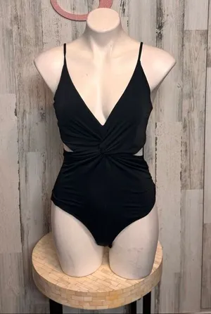 Express Black Twist Front Cutout One-Piece Swimsuit Bodysuit Size Small thumbnail 1