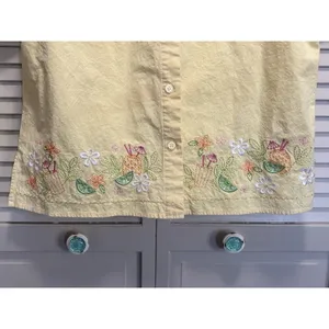 Yellow‎ Boho Button Up Embroidery Beads Summer Collar Shirt Size Large thumbnail 2