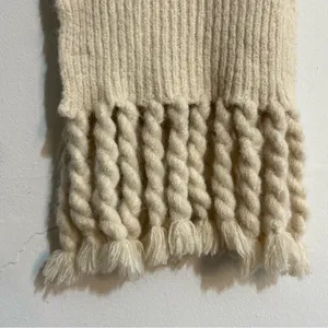 Anthropologie Braided Fringe Scarf Cream Fall Winter Cozy Chic thumbnail 4