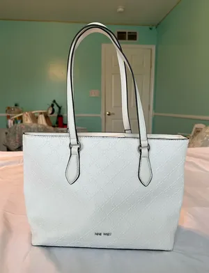 Nine West White Tote Handbag thumbnail 1