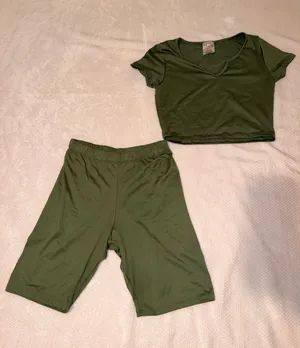 Kids Olive Green Biker Shorts with Matching Crop Top thumbnail 1
