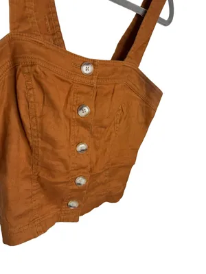 ✨🧡 Banana Republic Rust Linen Blend Button Front Crop Top Size‎ 2 Coastal 🧡✨ thumbnail 3