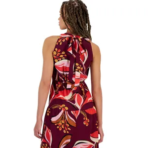 NWT Sam Edelman Women's Hoyal Large Floral High-Neck Dress Wine Multi Red 4 thumbnail 2