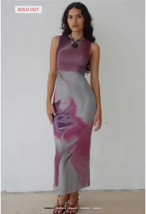 Motel Rocks Grey and Maroon Maxi Dress thumbnail 2