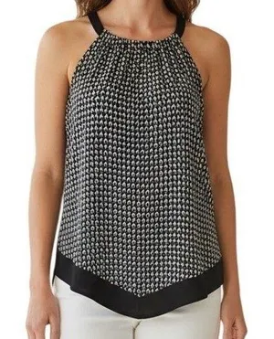 WHITE HOUSE BLACK MARKET Geometric Halter Sharkbite‎ Black White Top NWOT S thumbnail 1
