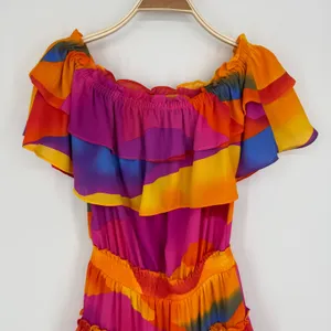 Buddylove Kiera Ruffled Off-The-Shoulder Mini Dress Small Sunset Boho Festival‎ thumbnail 4