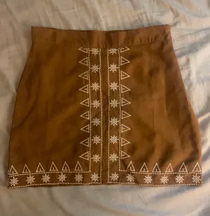 Tan Suede Mini Skirt With White Embroidery thumbnail 1