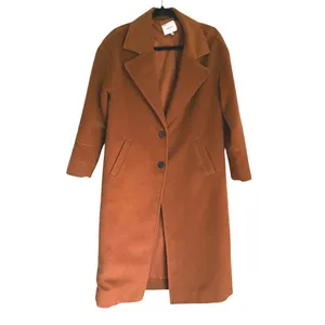 Greylin Anthropologie Brushed Wool Long OverCoat Womens XS Brown Quiet Luxury thumbnail 3