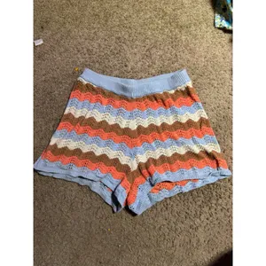 Rip Curl Womens Small Crochet Knit Chevron Shorts Blue Orange Brown Zig Zag Boho thumbnail 2