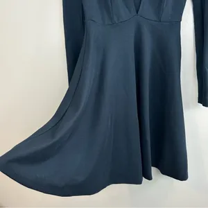 American Apparel Dark Blue Deep V-neck Long Sleeve Mini Fit & Flare Dress XS thumbnail 9