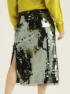 Scoop Olive Green Large Sequin Stretch Low Rise Midi Skirt Size Small NWT thumbnail 11