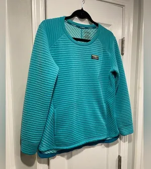 L.L. Bean Size S Aqua Blue Ribbed Airlight Crew Neck Pullover Thermal Top thumbnail 6