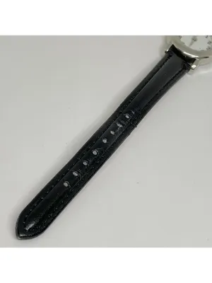 FMD women’s watch silver tone quartz analog 25mm black leather band running thumbnail 4
