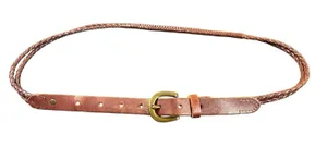 VTG Braided Leather Skinny Belt Brown Two Back Loops Boho Western Women’s S thumbnail 1