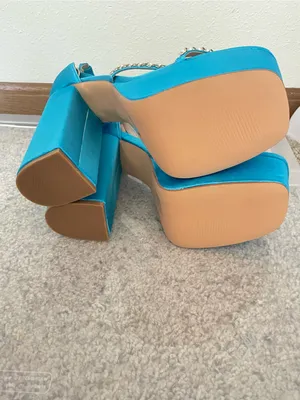 ASOS London Rebel Wide Fit Aqua Rhinestone Satin Platform Heels Size US 9 UK 7 thumbnail 9