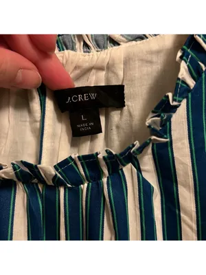 J. Crew Tiered Cotton Dobby Dress in Cape Blue White Green Stripe Large thumbnail 10