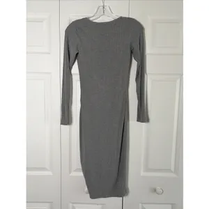 Popilush Ribbed Bodycon Midi Dress‎ Womens Size S Gray Long Sleeve Square Neck thumbnail 4
