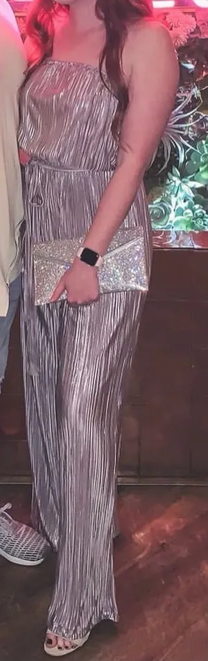 She + Sky Silver Strapless Pleated Jumpsuit thumbnail 1
