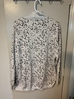 Aerie Cream Leopard Tan Cream Pull Over 1/4 Zip Sweatshirt Oversized-Medium thumbnail 3