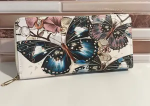 New Women Butterfly Floral Wallet Long Zip Around Purse Card Holder Organizer thumbnail 1