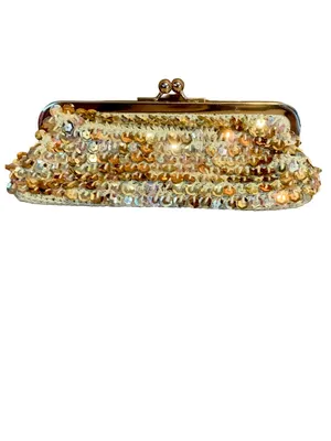 Vintage Y2k Call It Spring Beige Crochet With Gold Sequins Clutch thumbnail 3