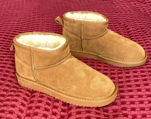 Women’s Sheepskin Suede Mini Boots Tan Size EU 40 (US 9) NEW Never Worn Fur Lined thumbnail 1