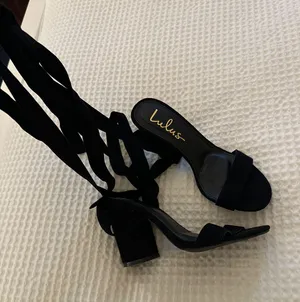 Lulus Lace Up Black Suede Heels thumbnail 3