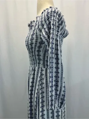 Altar'd State White and Navy Smocked Off-Shoulder Maxi Dress L Boho Cottagecore thumbnail 5