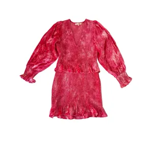 Loveshackfancy Evan Mini Dress Womens‎ Medium Pink Tie Dye Velvet Ruffle Smocked thumbnail 3
