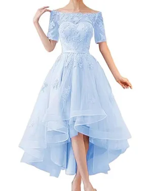 Amazon Women's high low prom dresses formal wedding party gowns with sleeves appliques thumbnail 1